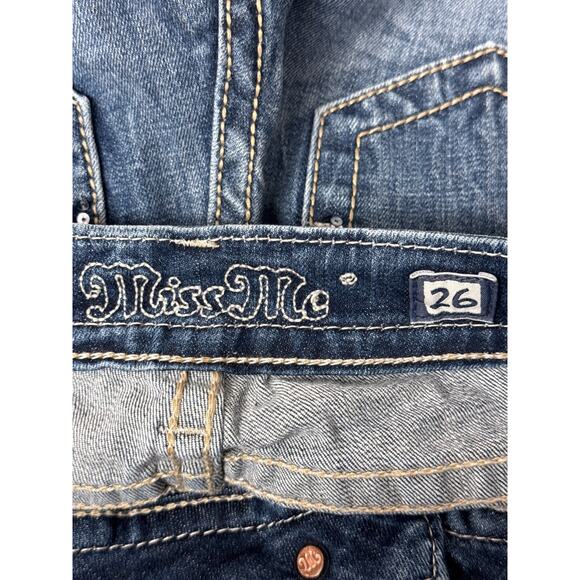 Miss Me Jeans 26 Womens Cuffed Skinny Embroidered Low Rise Medium Wash Denim - Picture 6 of 8